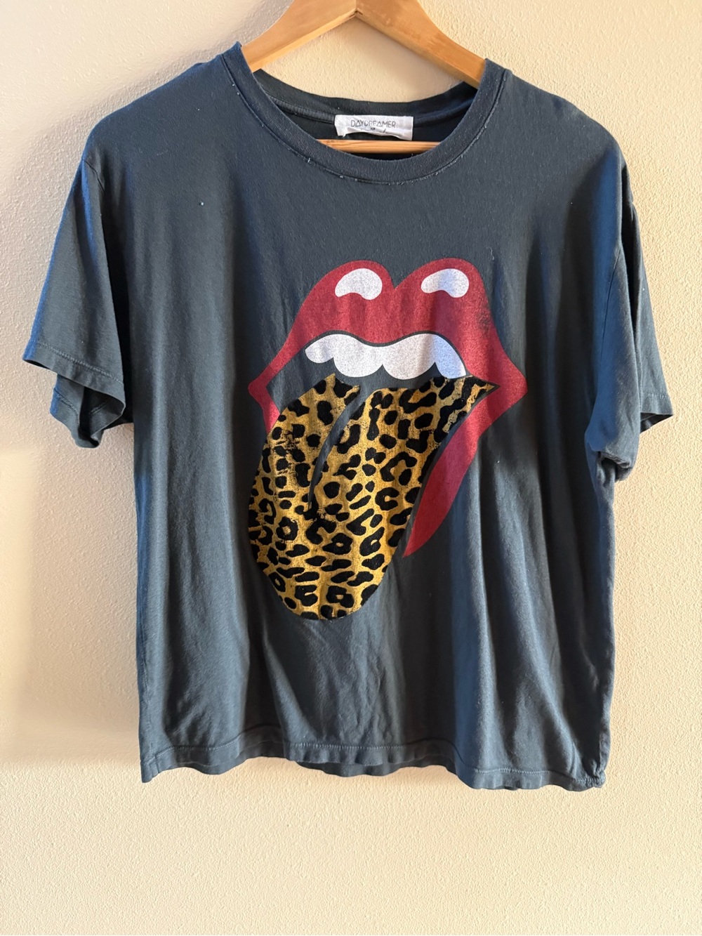 Daydreamer Navy Tee with Red Lips and Leopard Tongue